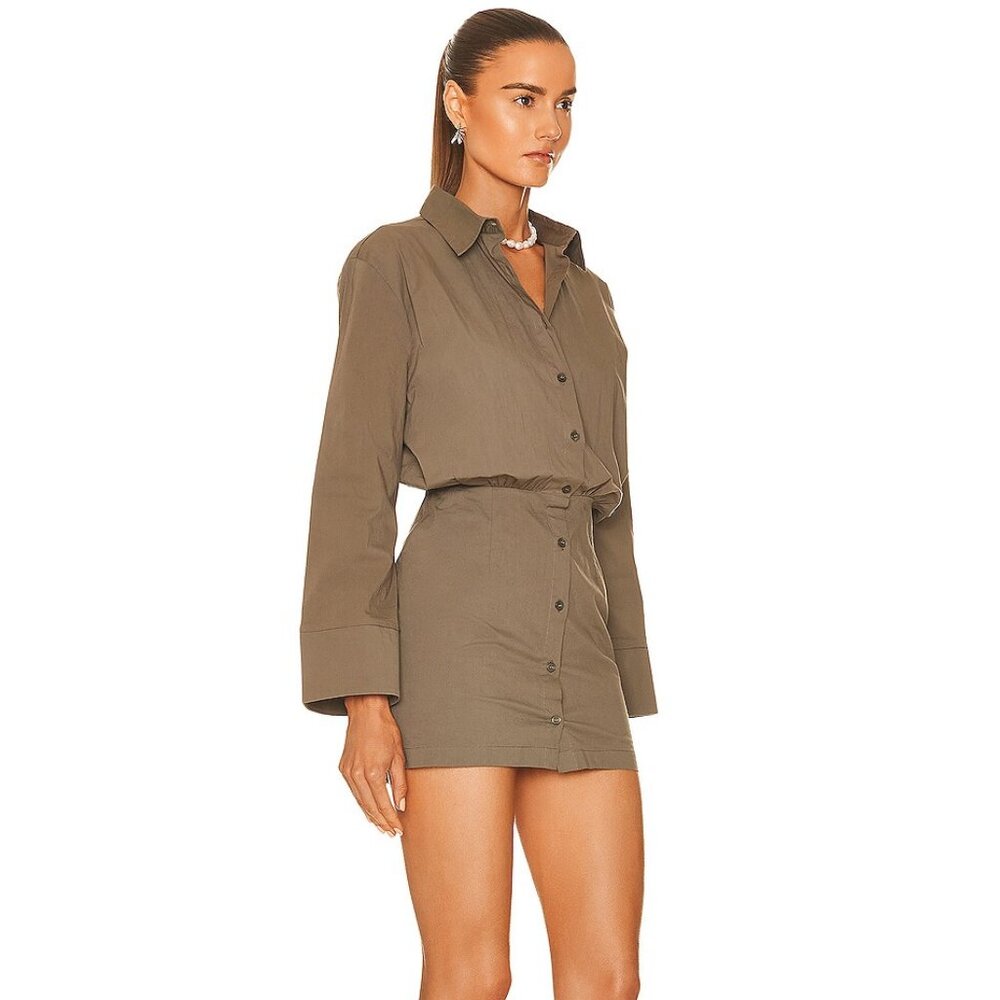 Khaki Button-Up Mini Dress